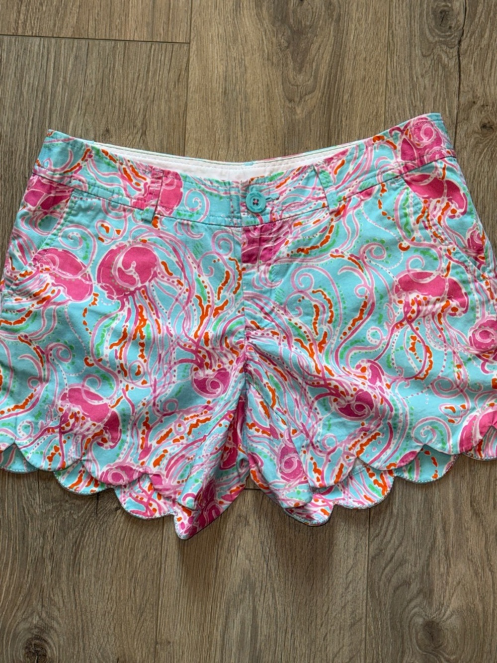 LILLY PULITZER The Buttercup Short Scalloped Hem Teal & Pink Size 4